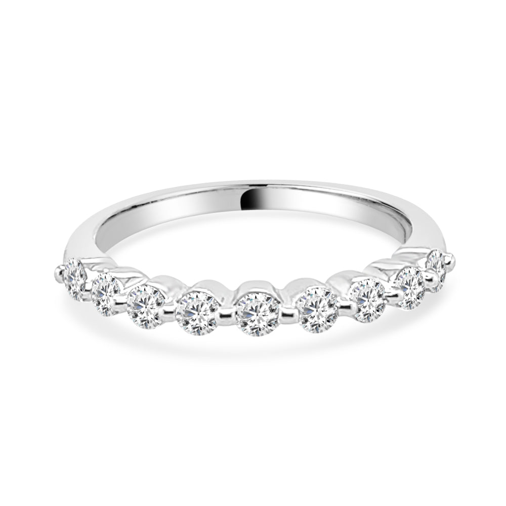 14K White Gold Shared Prong 9 Stone Diamond Wedding Band - Round Shape 0.50ct