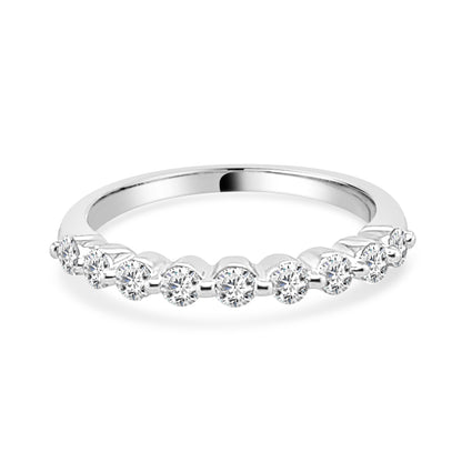 14K White Gold Shared Prong 9 Stone Diamond Wedding Band - Round Shape 0.50ct