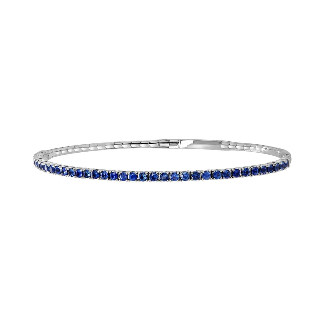 14K White Gold Flex Bangle Bracelet with Round Blue Sapphire Gemstone - 0.96 Carat