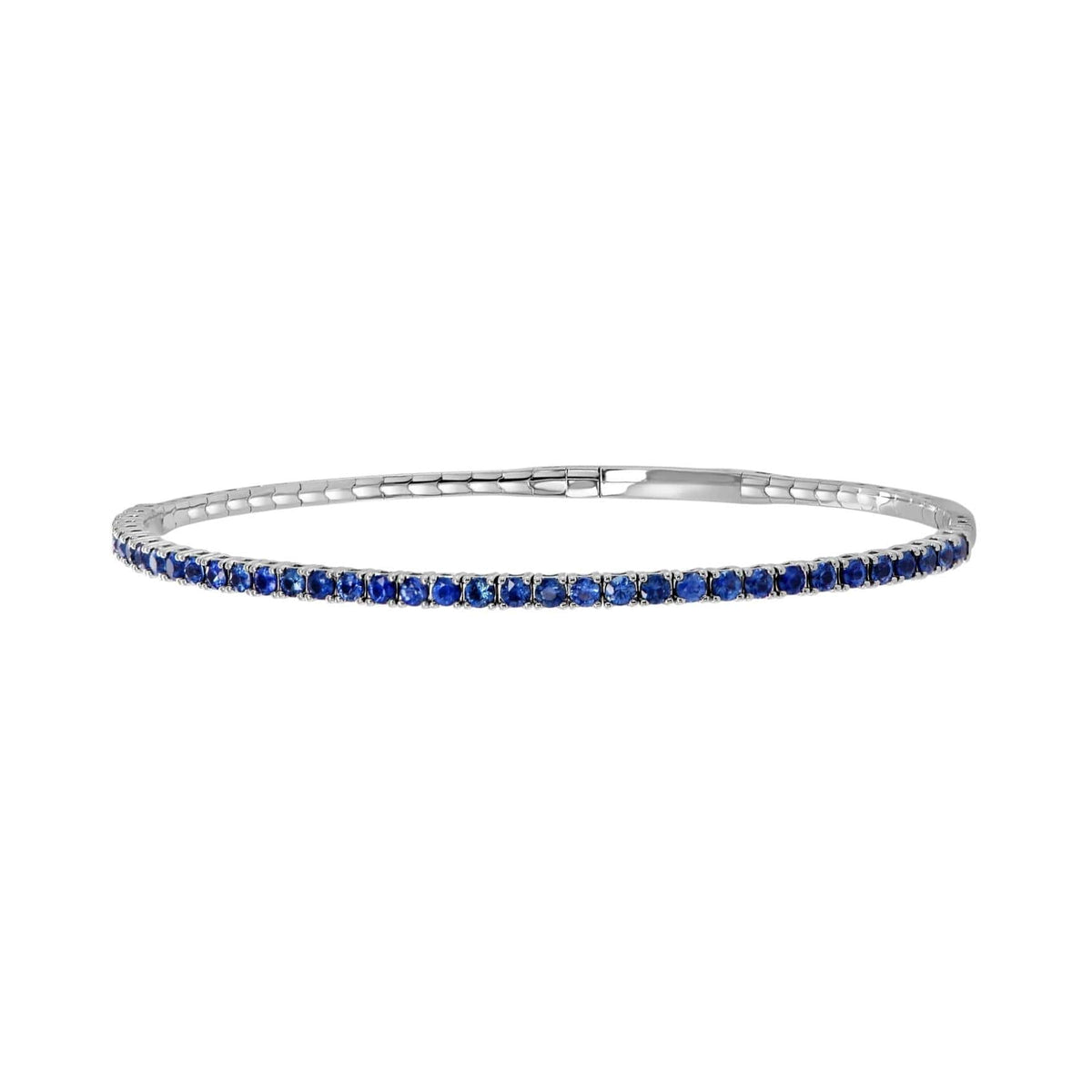 14K White Gold Flex Bangle Bracelet with Round Blue Sapphire Gemstone - 0.96 Carat