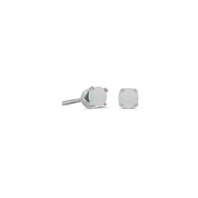 October Opal Solitaire Studs in 14 Karat White Gold