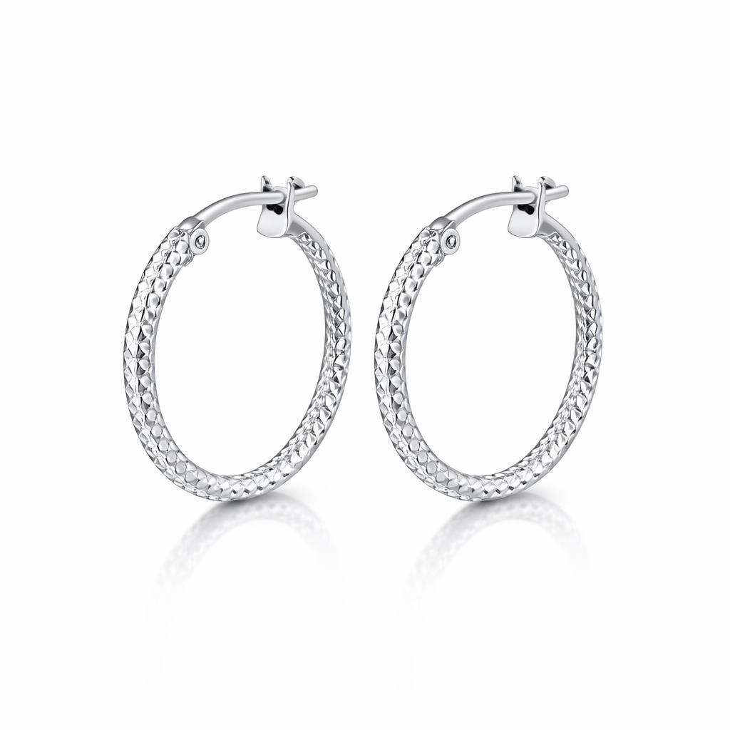 14 Karat White Gold Diamond Cut Textured Earrings