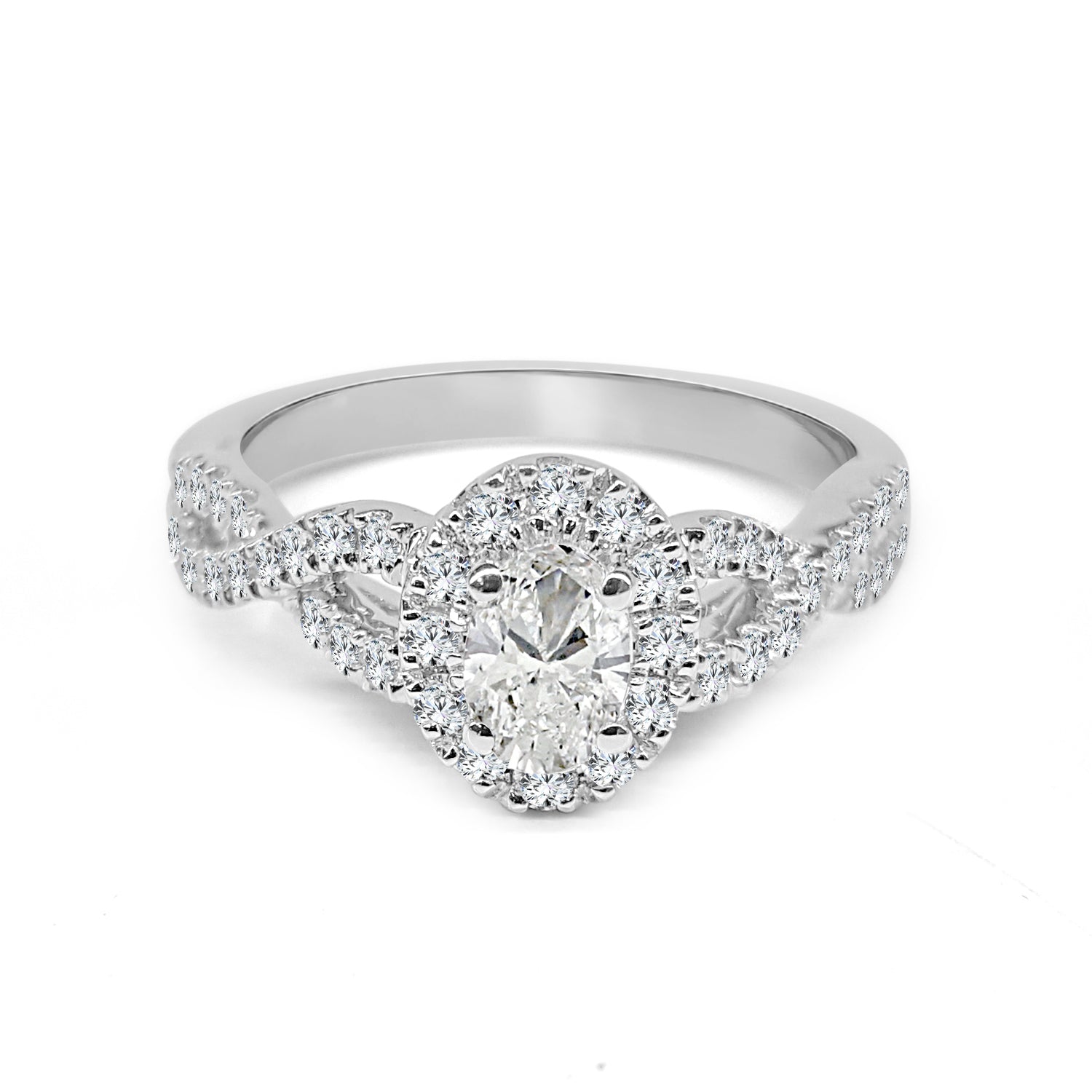 Twist Shank Oval Natural Diamond Engagement Ring in 14K White Gold (0.34 Carat)