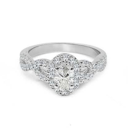 Twist Shank Oval Natural Diamond Engagement Ring in 14K White Gold (0.34 Carat)