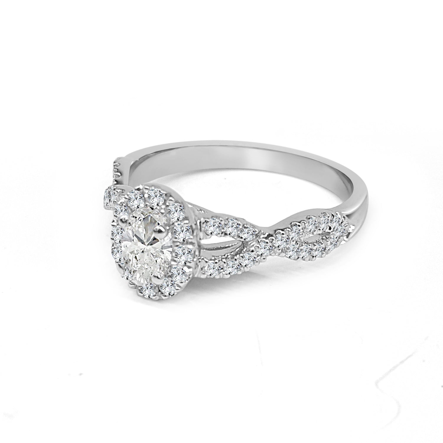 Twist Shank Oval Natural Diamond Engagement Ring in 14K White Gold (0.34 Carat)
