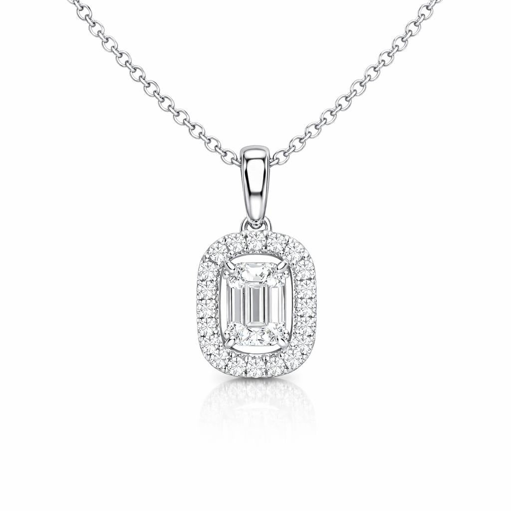 10 Karat White Gold Baguette Halo Necklace