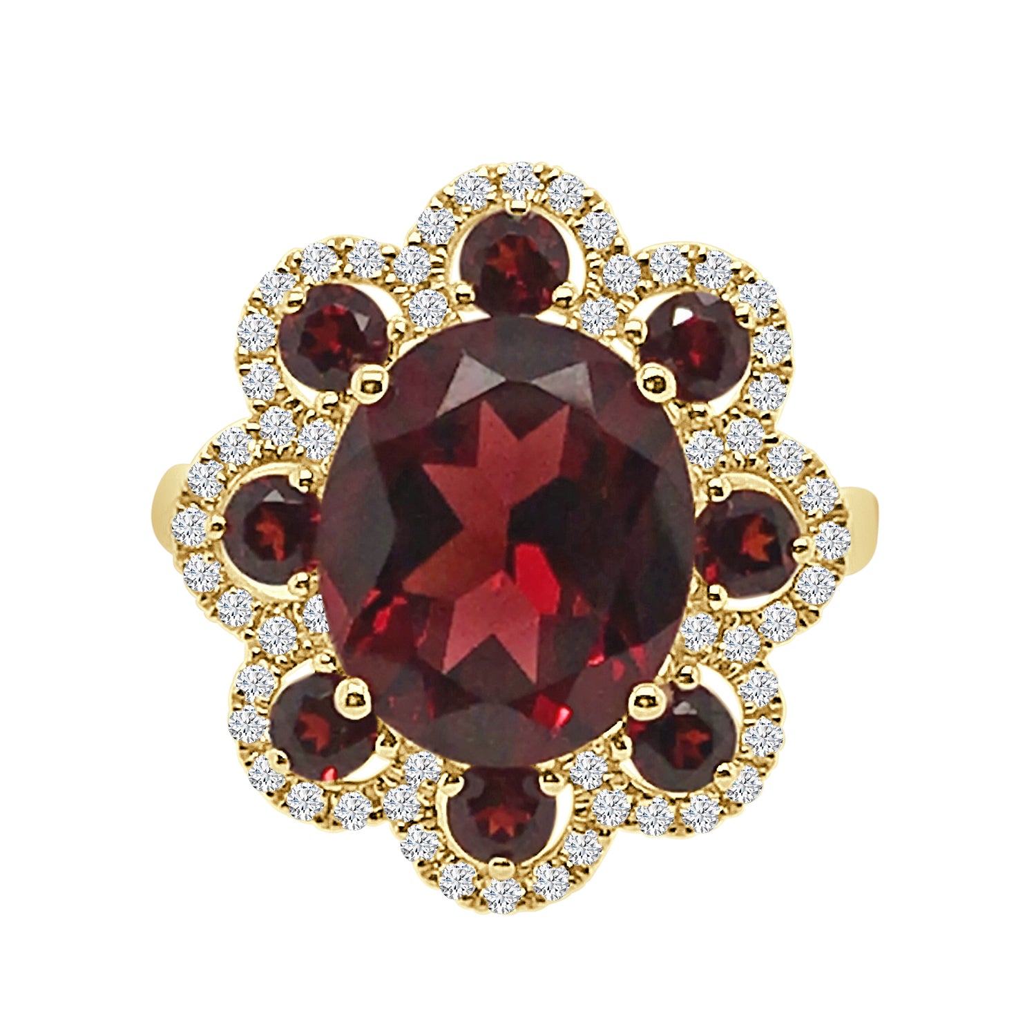 14K Yellow Gold Garnet Ring with Scallop Edge in Oval Shape - 7.40 Carats