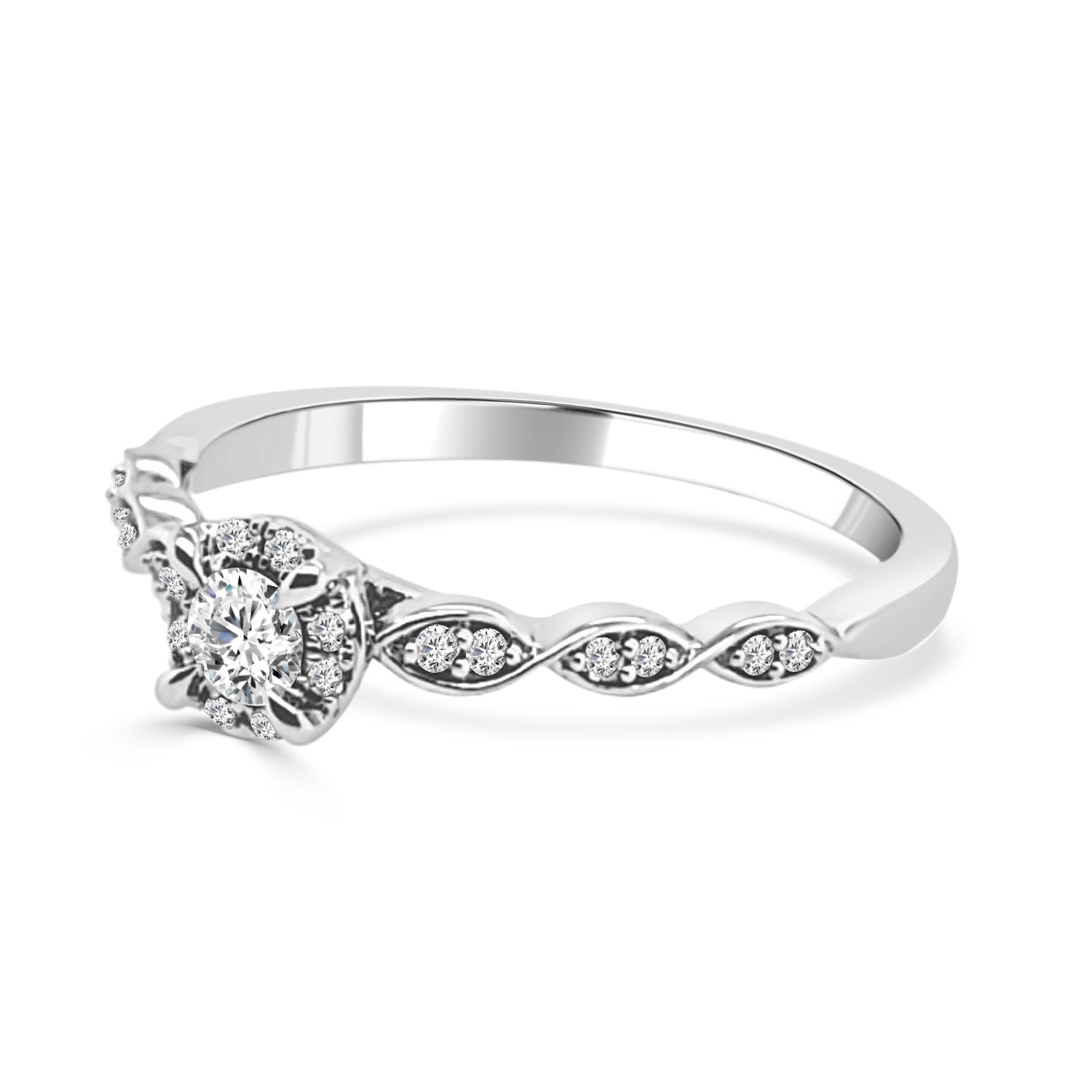 Scallop Round Natural Diamond Engagement Ring in 10 Karat White Gold - 0.20 Carat