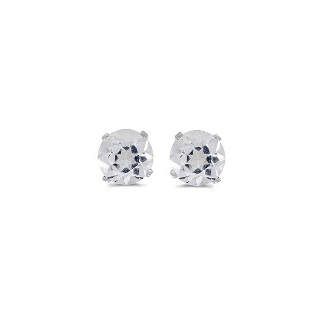14 Karat White Gold Stud Earrings with White Topaz Sparkle