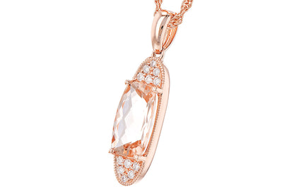 14 Karat Rose Gold Rope-Detailed Oval Morganite Necklace with Cushion-Shaped Pendant (1.55 ct)