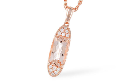 14 Karat Rose Gold Rope-Detailed Oval Morganite Necklace with Cushion-Shaped Pendant (1.55 ct)