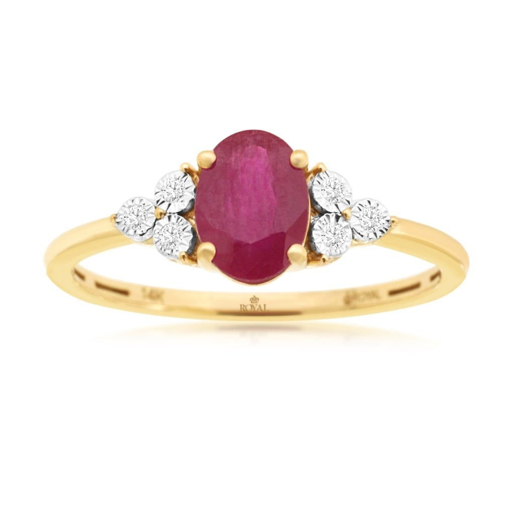 14K Yellow Gold Oval Ruby Ring - 0.90 Carats