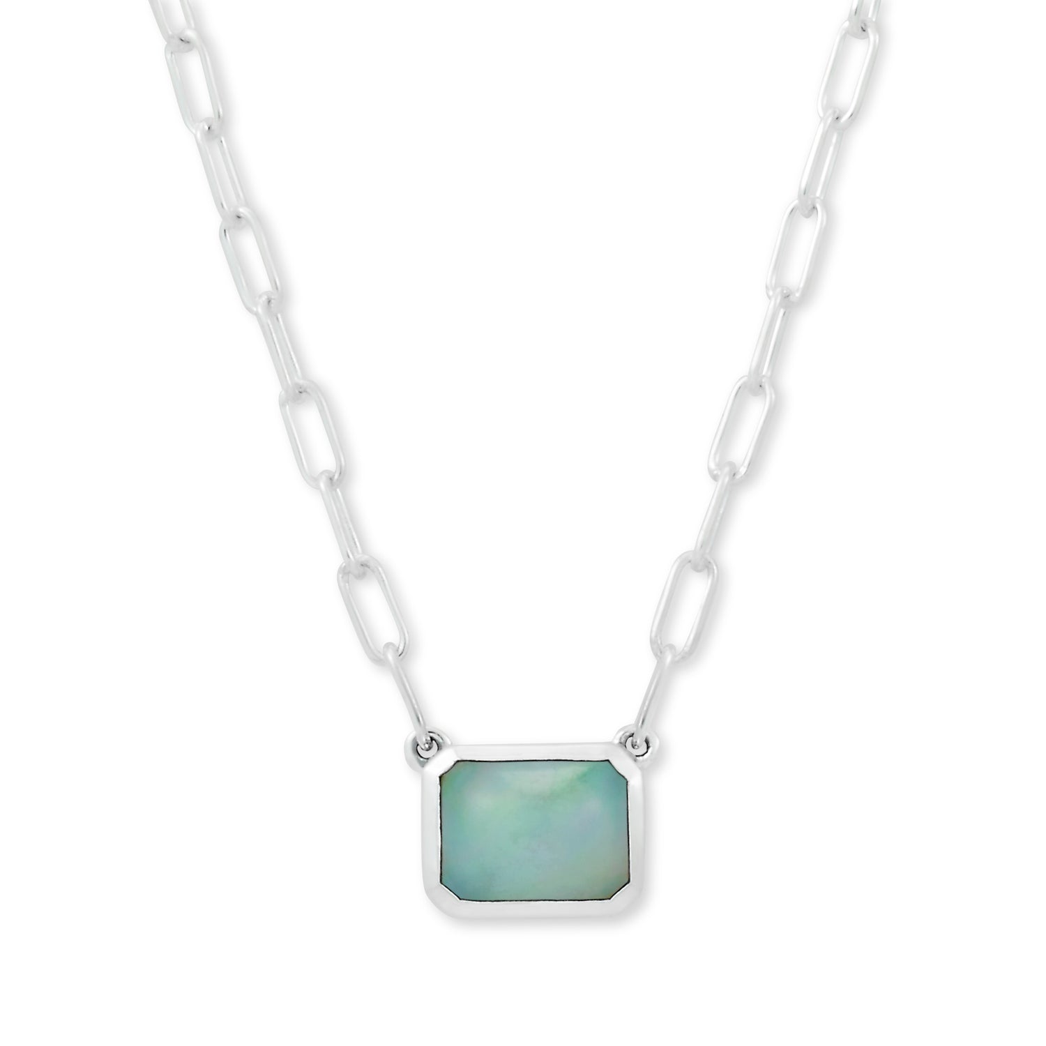 Opal Sterling Silver Necklace with Emerald Cut Solitaire