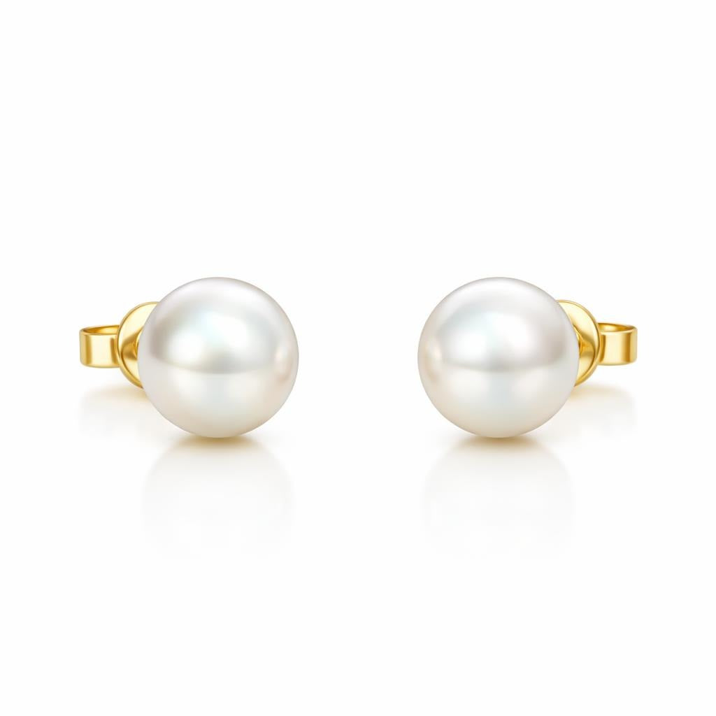 14 Karat Yellow Gold Pearl Stud Earrings