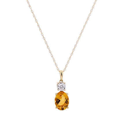 10K Yellow Gold Citrine and Diamond Halo Necklace