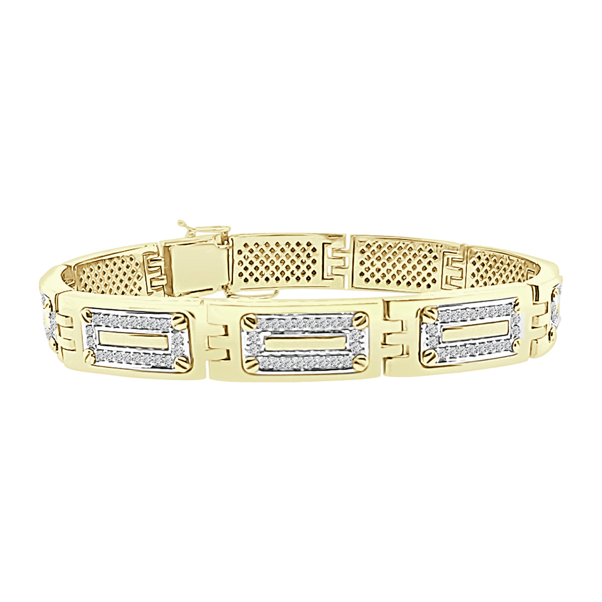 14K Yellow Gold Fancy Link Bracelet with 1.58 Carats Natural Diamond