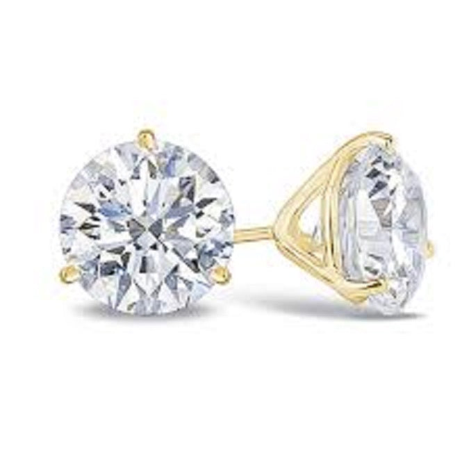 14K Yellow Gold Martini Setting Lab Diamond Solitaire Studs, Round Shape, 3mm