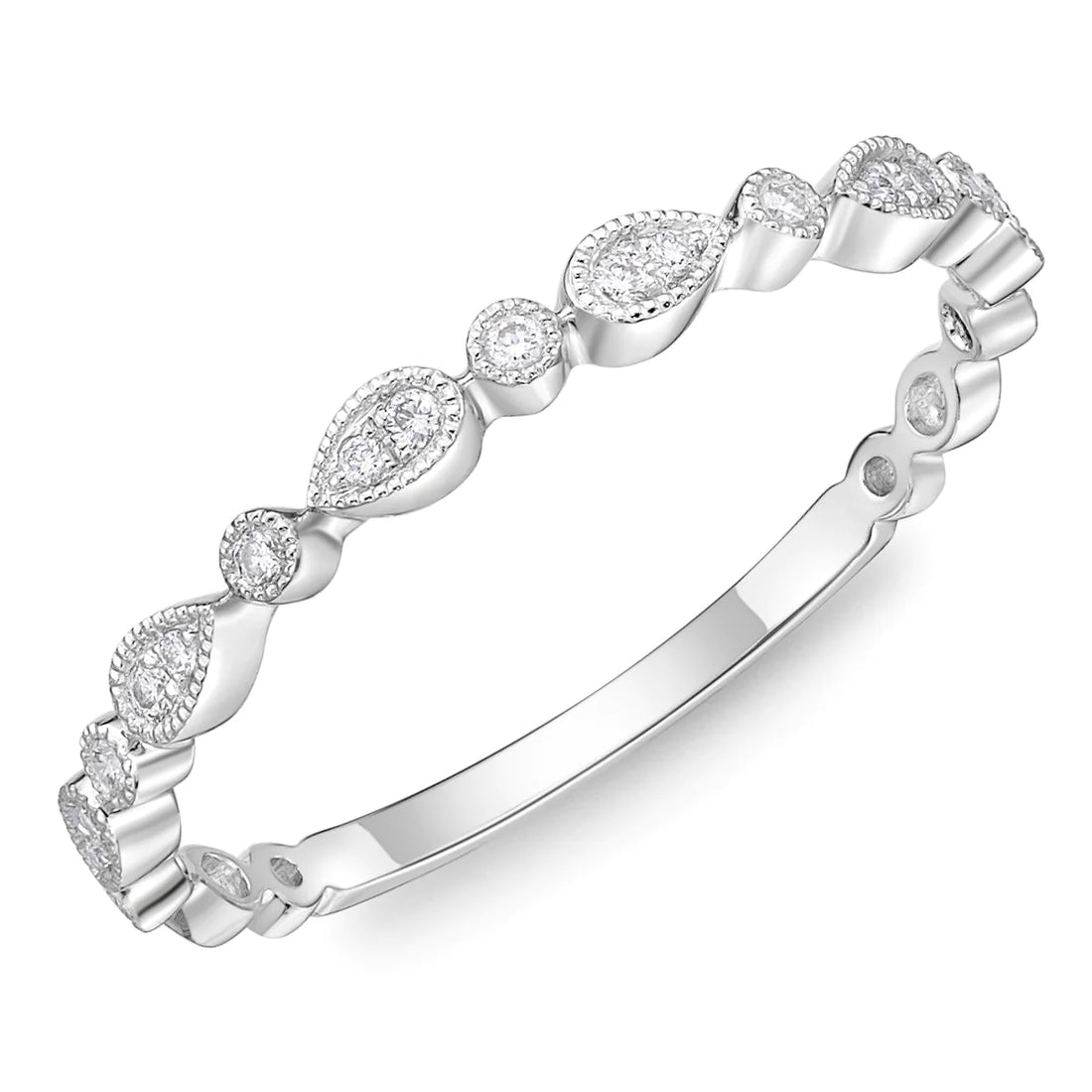 Vintage 18 Karat White Gold Ring with Natural 0.24 ct Pear &amp; Rd Diamond