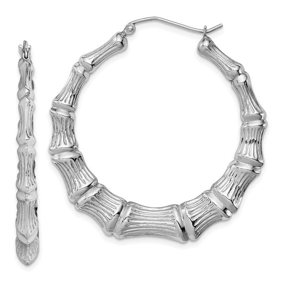 Rhodium Bamboo Sterling Silver Earrings - Elegant and Timeless