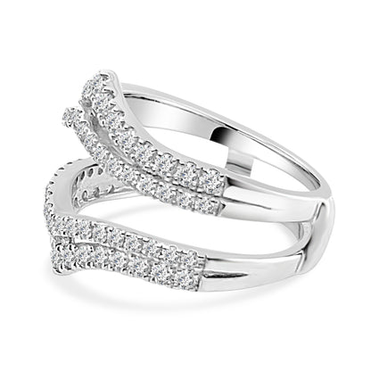 Bowed Double Band Ring Guard Wedding Band in 14 Karat White Gold with 1.00 Carat Natural Round Diamond