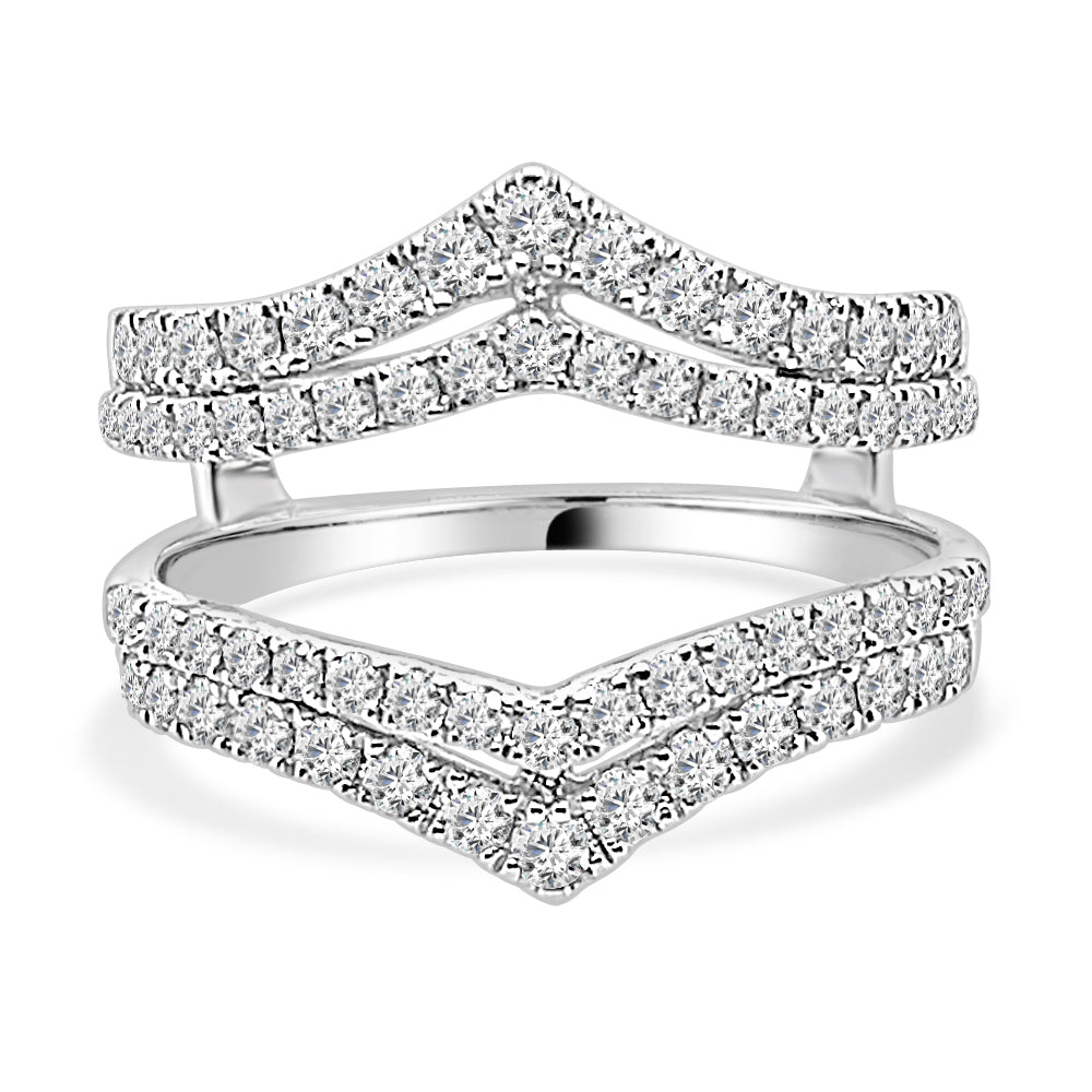 Bowed Double Band Ring Guard Wedding Band in 14 Karat White Gold with 1.00 Carat Natural Round Diamond