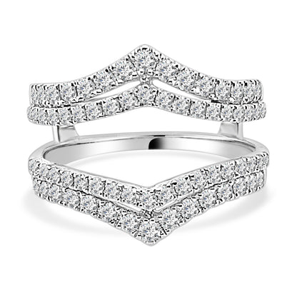 Bowed Double Band Ring Guard Wedding Band in 14 Karat White Gold with 1.00 Carat Natural Round Diamond