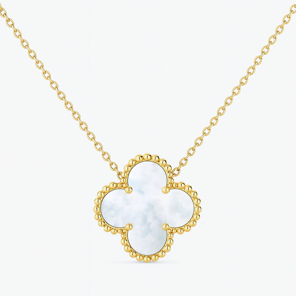 14K Yellow Gold Mother of Pearl Clover Necklace