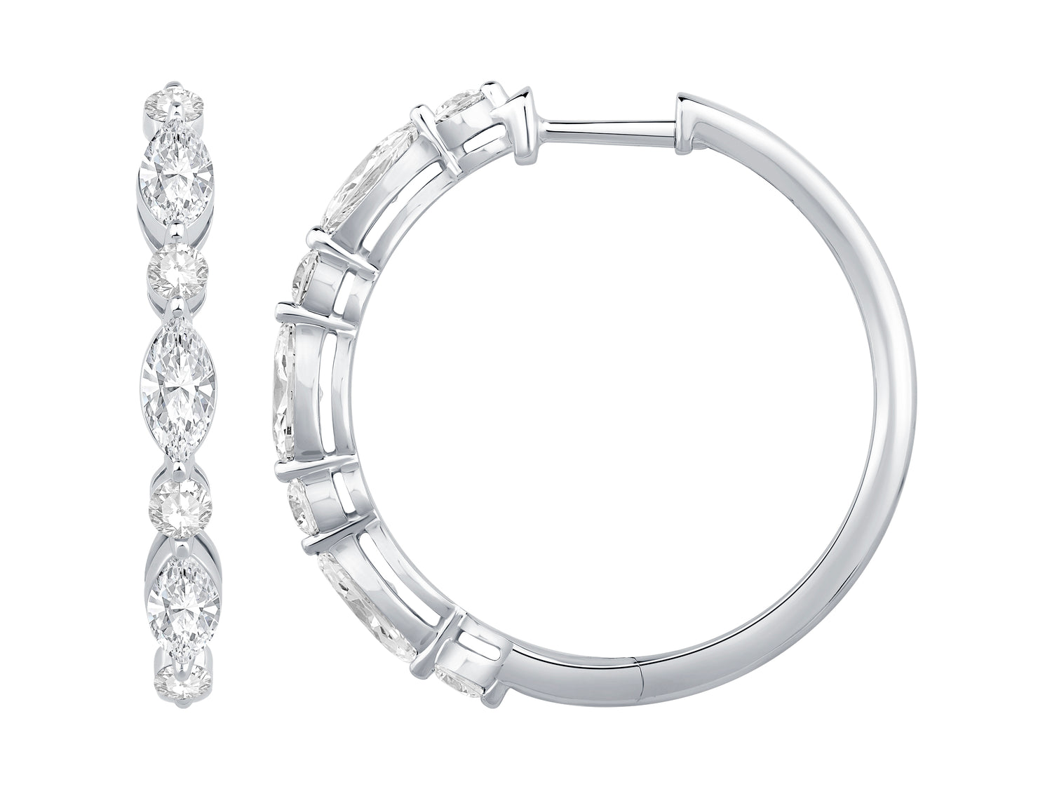 Stunning Marquise and Round Lab Diamond Earrings in 14 Karat White Gold - 2.03 Carats