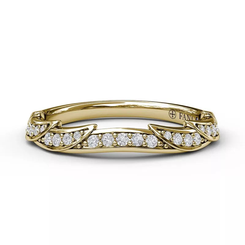 Leaf Motif 14K Yellow Gold Wedding Band with 0.16ct Natural Diamond