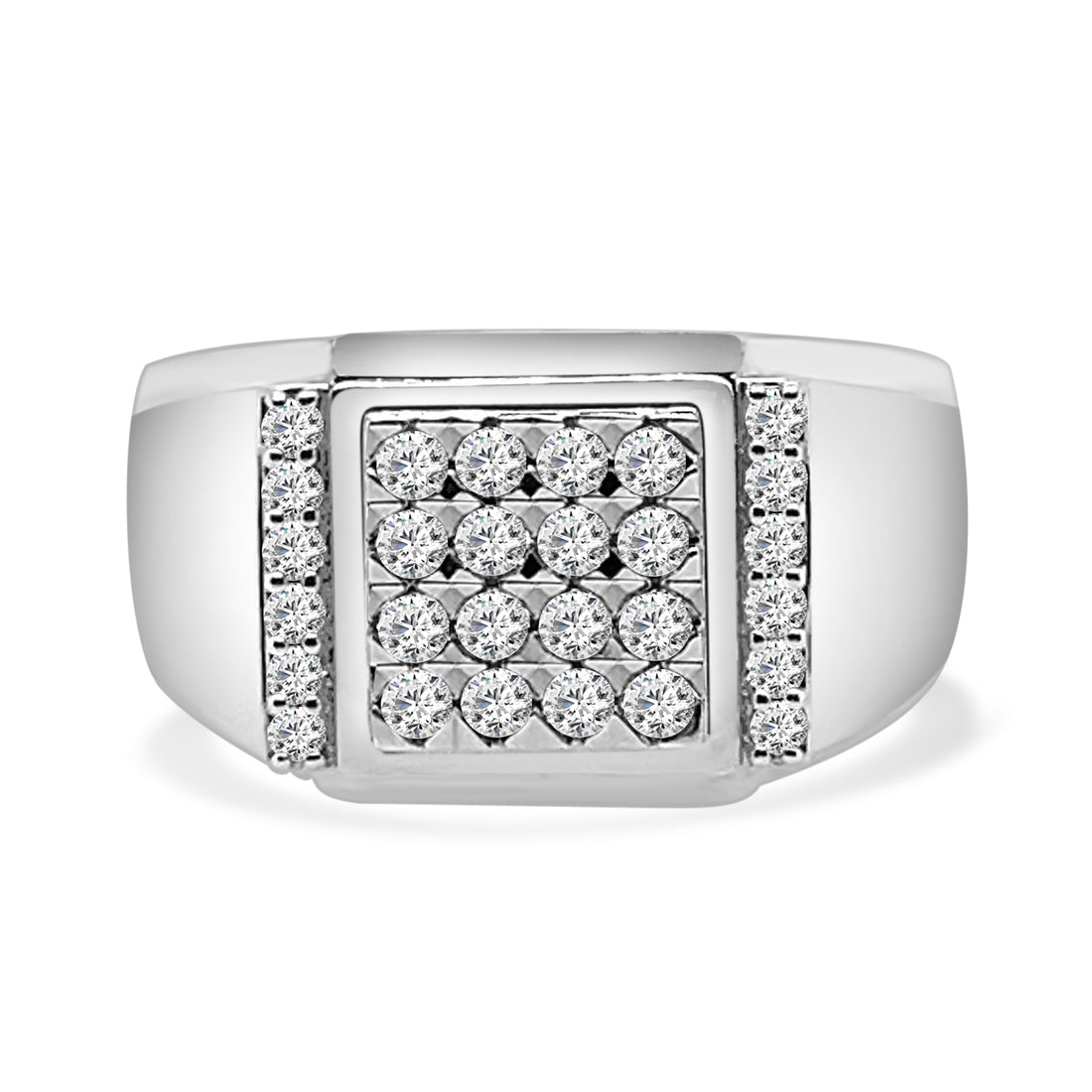Beveled D/c Cluster Signet Ring in 10 Karat White Gold with 0.63 Carat Natural Diamond