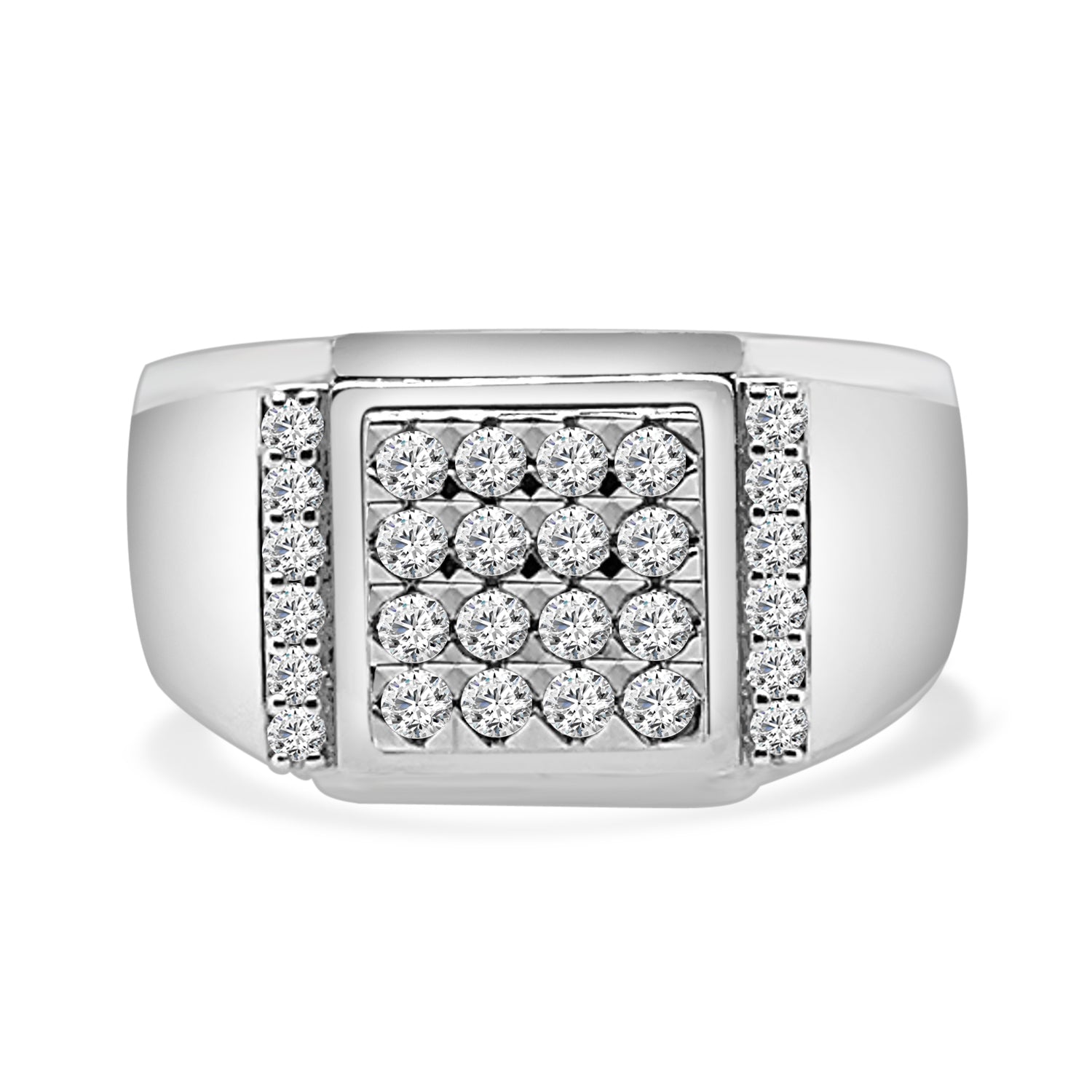 Beveled D/c Cluster Signet Ring in 10 Karat White Gold with 0.63 Carat Natural Diamond