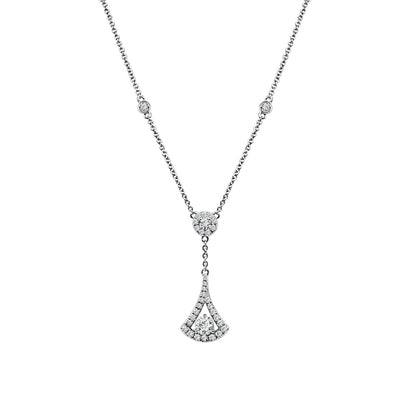 Premium 14K White Gold Necklace with RD Halo and Fan Drop Station, Featuring 0.84 Carat Natural Diamond