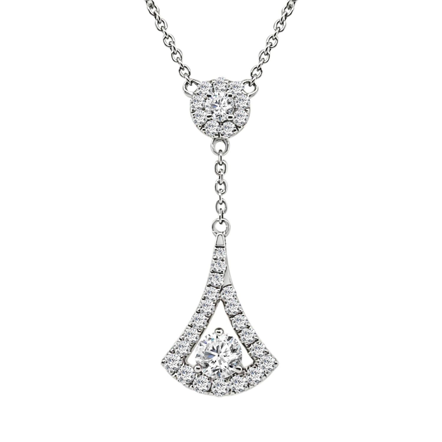 Premium 14K White Gold Necklace with RD Halo and Fan Drop Station, Featuring 0.84 Carat Natural Diamond