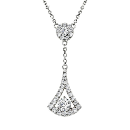Premium 14K White Gold Necklace with RD Halo and Fan Drop Station, Featuring 0.84 Carat Natural Diamond