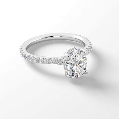 Platinum Oval Diamond Band Engagement Mounting with Hidden Halo