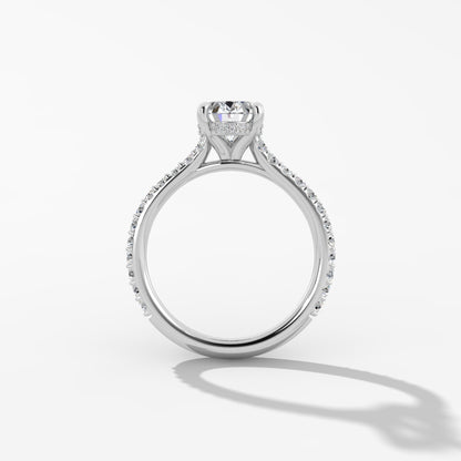 Platinum Oval Diamond Band Engagement Mounting with Hidden Halo