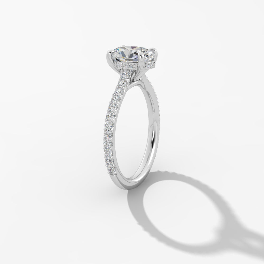 Platinum Oval Diamond Band Engagement Mounting with Hidden Halo