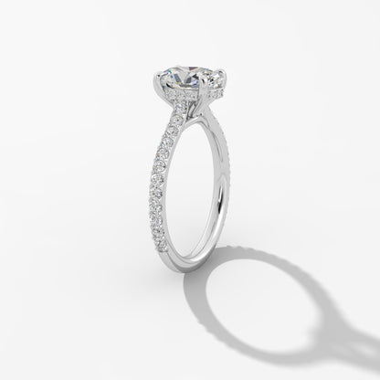 Platinum Oval Diamond Band Engagement Mounting with Hidden Halo