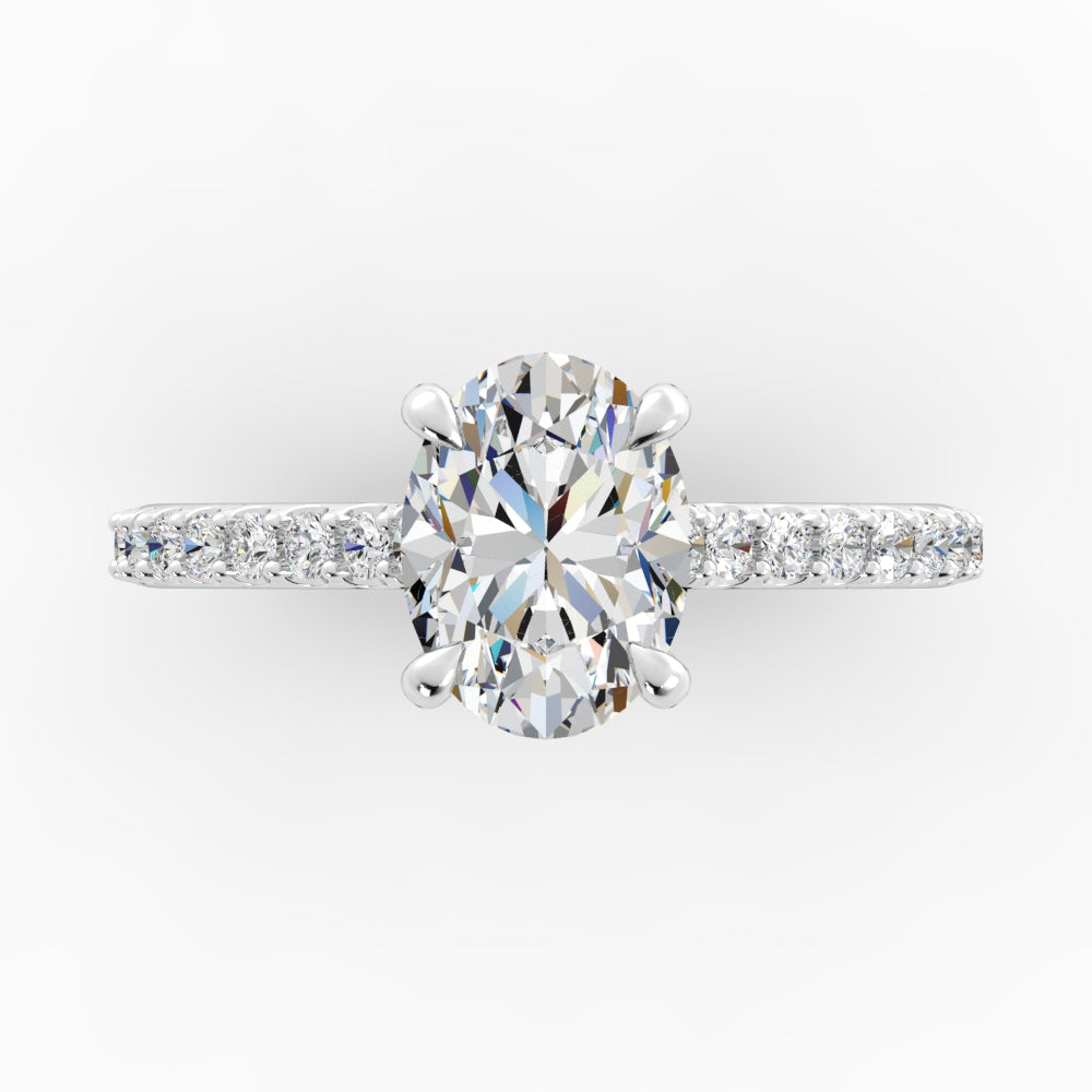 Platinum Oval Diamond Band Engagement Mounting with Hidden Halo
