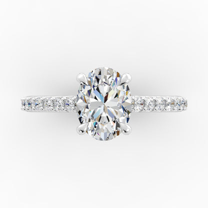 Platinum Oval Diamond Band Engagement Mounting with Hidden Halo