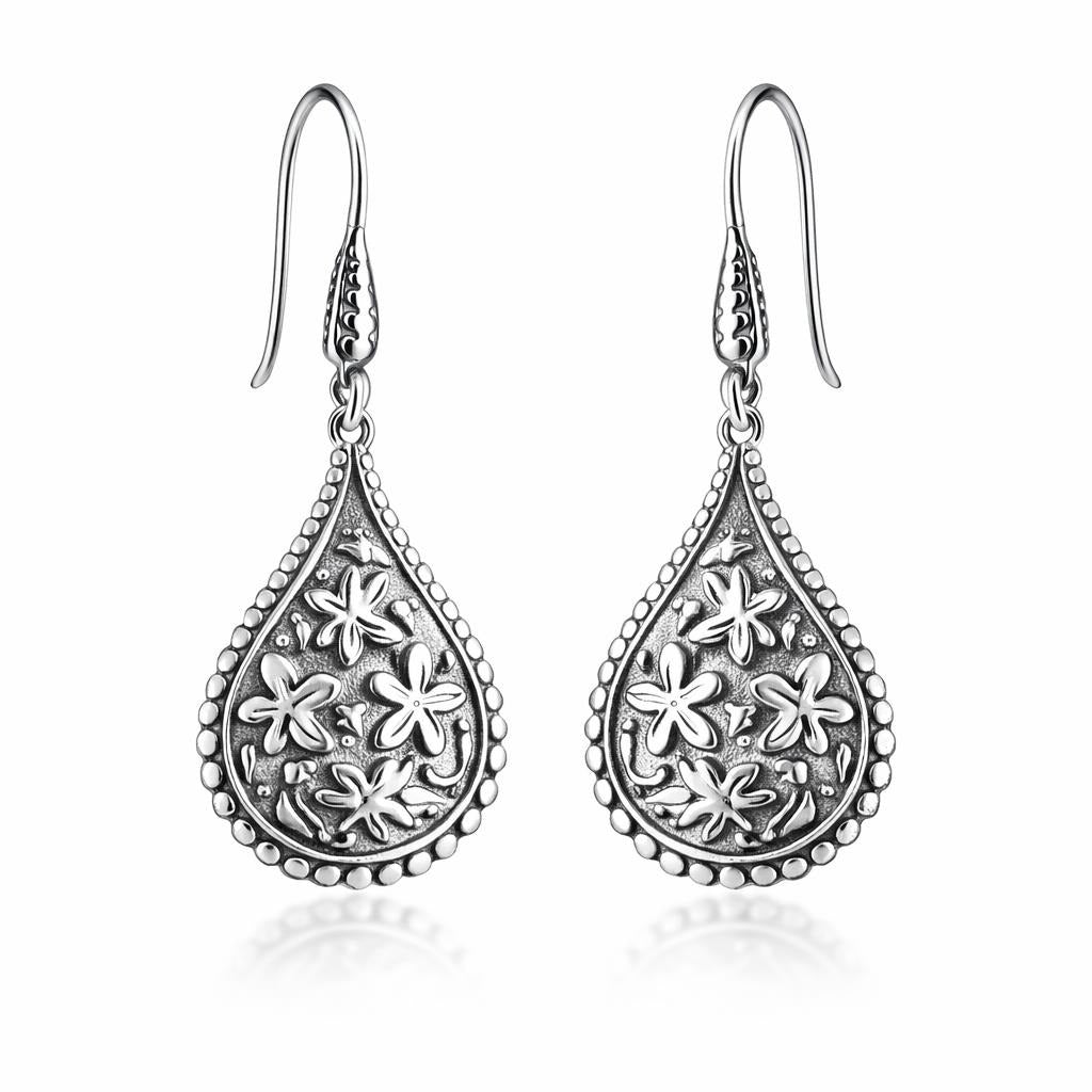Sterling Silver Floral Teardrop Earrings