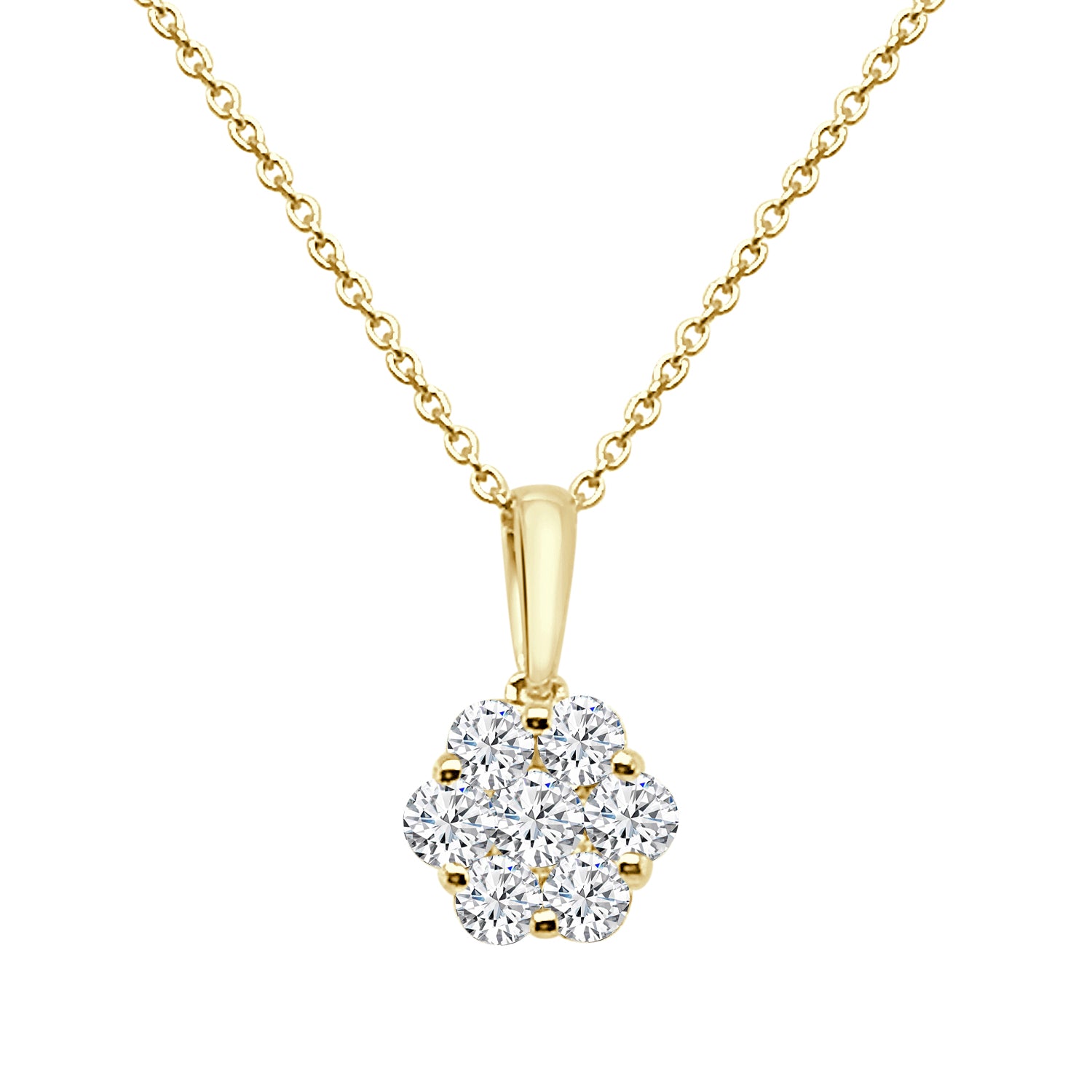 10K Yellow Gold Fancy Cluster Necklace with 0.50 Carat Natural Diamond
