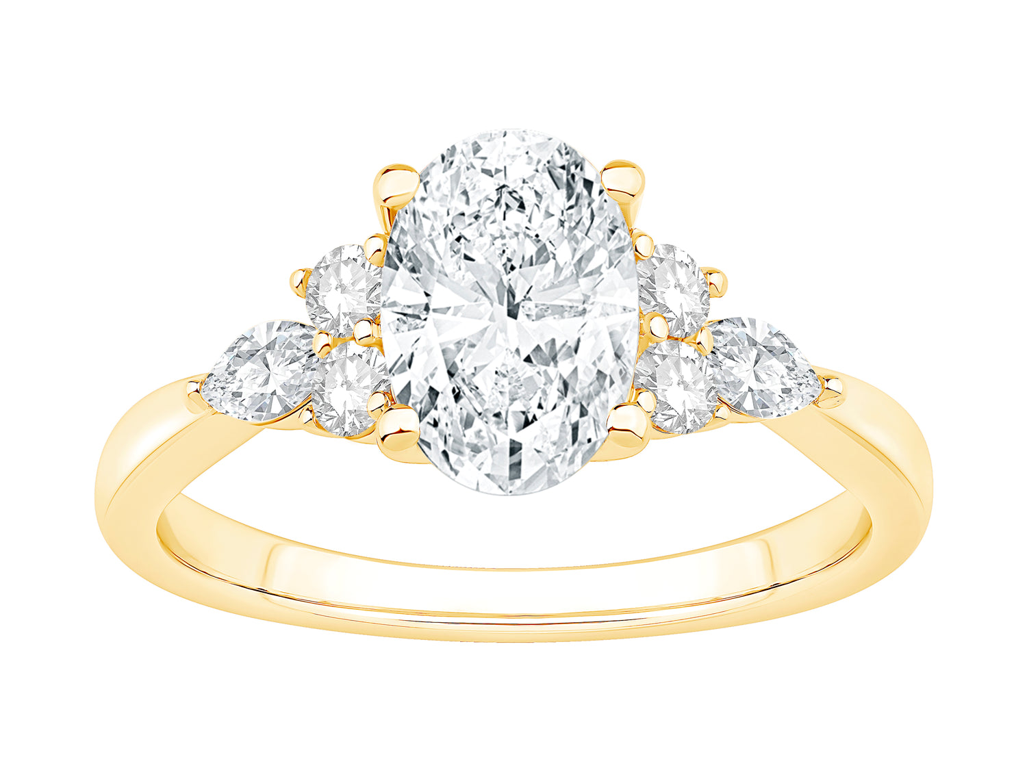 Floral Elegance: 14K Yellow Gold Oval Center Engagement Ring with 1.50 Lab Diamond, Floral Accents