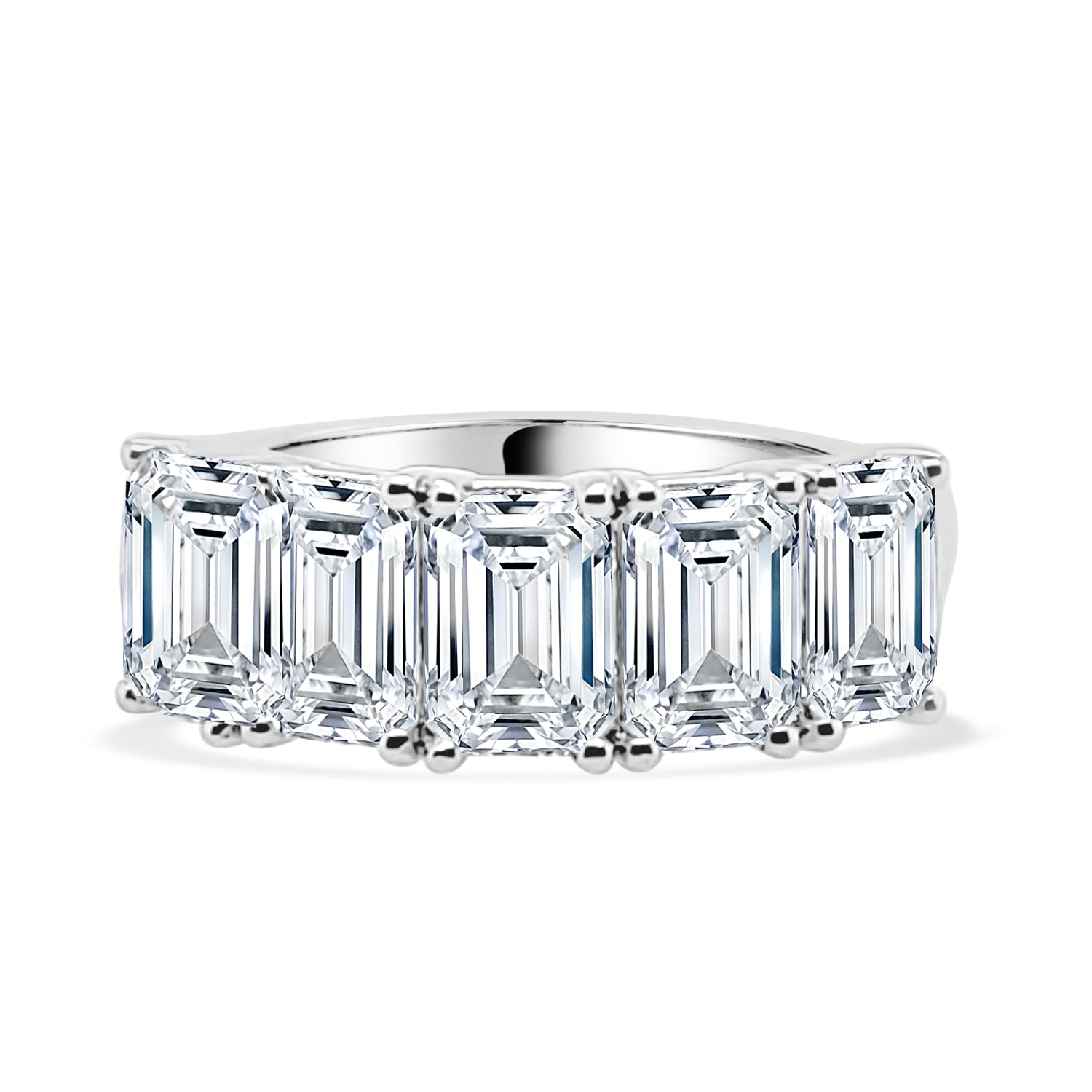 5 Stone Emerald Shape Lab Diamond Wedding Band in 14 Karat White Gold - 3.50