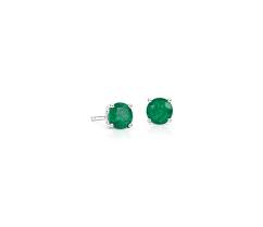 Emerald Solitaire Studs in 14 Karat White Gold