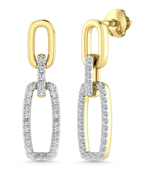 10 Karat Two-Tone Chain Link Earrings with Natural Diamond Accent 0.25 Carat