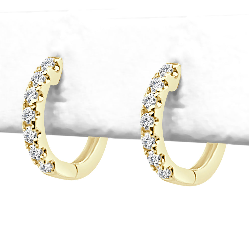14K Yellow Gold Round Diamond Shared Prong Hoop Earrings (0.43 ct)