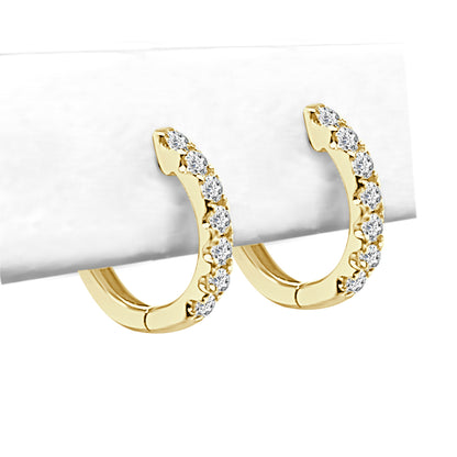 14K Yellow Gold Round Diamond Shared Prong Hoop Earrings (0.43 ct)