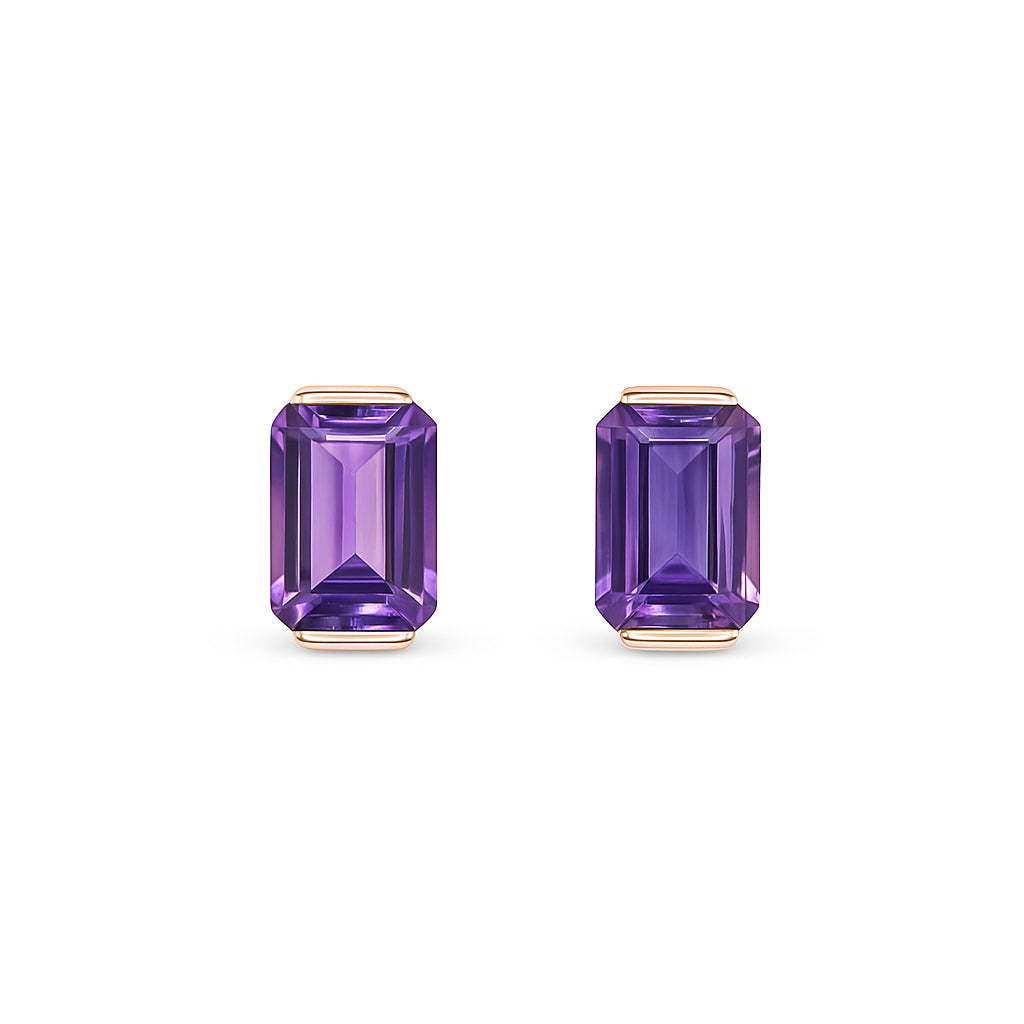 14 Karat Yellow Gold Amethyst Emerald Shape Earrings - 2.21 Carats