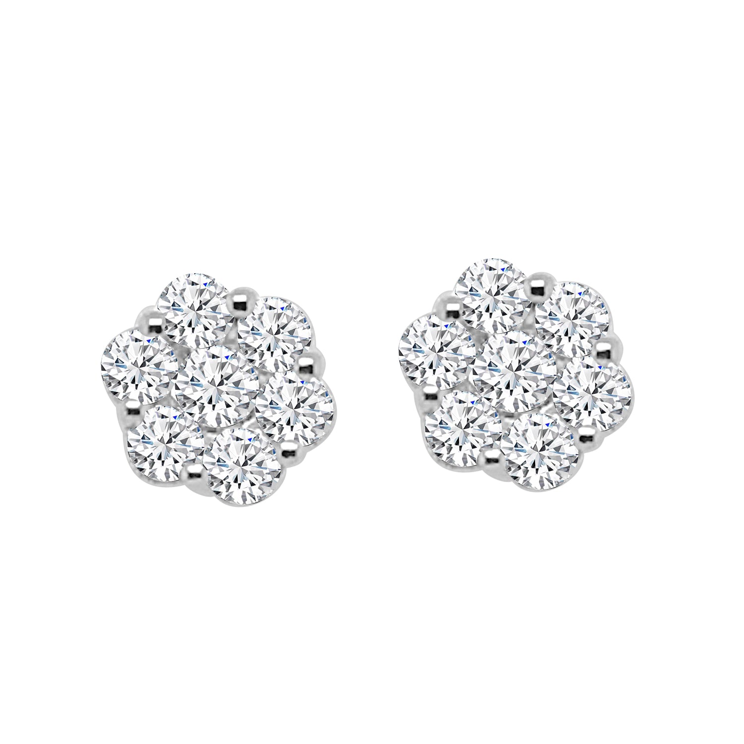 Cluster Diamond Earrings in 10 Karat White Gold - 0.50 Carat Natural Diamonds